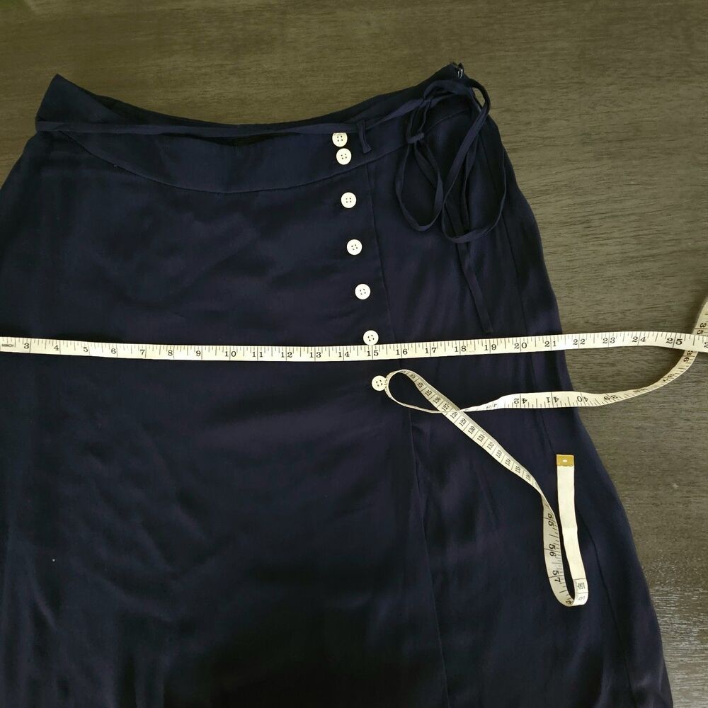 NWT Talbots Navy Blue Faux Midi Wrap Skirt Buttons Nautical Coastal 10 PETITE - Picture 6 of 9